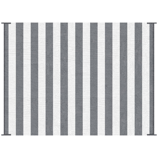 Lucvara 9' x 12' Reversible Outdoor Rug – Waterproof Plastic Straw Floor Mat for Backyard, Deck, Picnic, Beach, Gray & White Striped