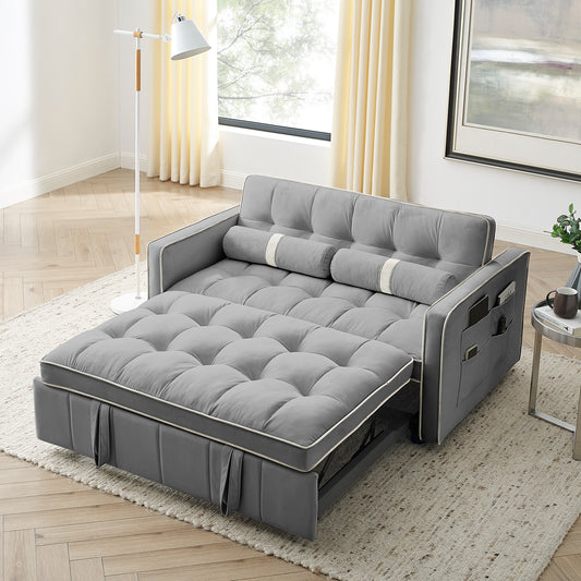 Lucvara 55.5" Modern 2-Seater Pull-Out Sofa Bed, Loveseat with Side Pockets, Adjustable Backrest & Lumbar Pillows, Space-Saving Couch for Apartment, Office, or Living Room