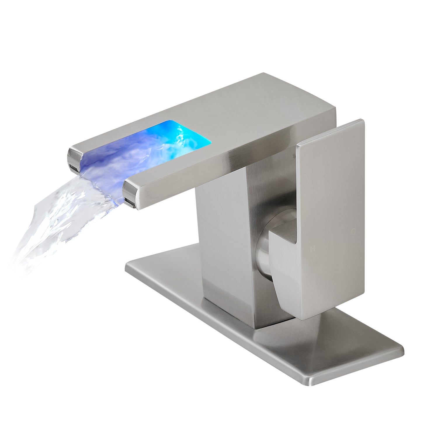 Lucvara LED Bathroom Sink Faucet, Single Handle Waterfall Glass Spout Mixer Tap with 3-Color Changing Lights, Hot and Cold One Hole Deck Mounted Faucet