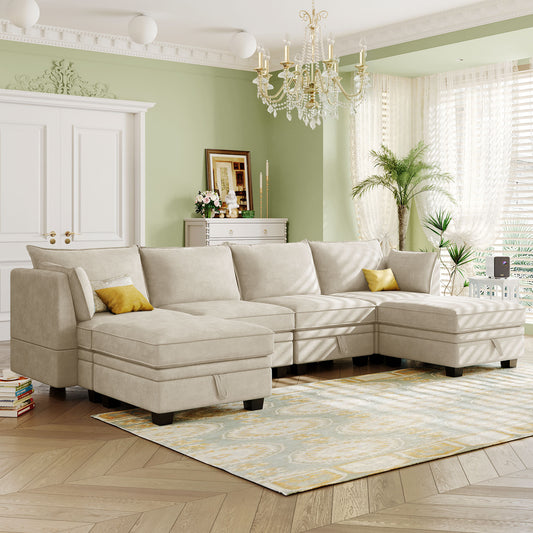 Lucvara Modern Large U-Shape Modular Sectional Sofa, Convertible Sleeper Sofa with Reversible Chaise and Storage Seat for Living Room