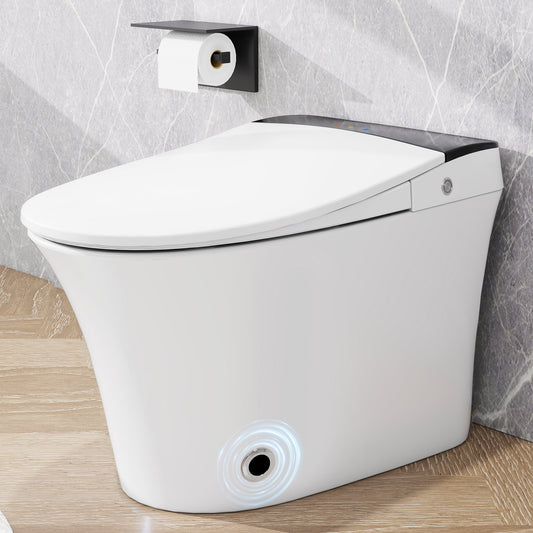 Lucvara Heated Seat Smart Toilet – One-Piece Automatic Flush Tankless Toilet with Foot Sensor, Blue Night Light, Soft Close Seat, Power Outage Function, White