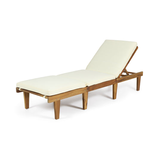 Lucvara Acacia Wood Chaise Lounge with Cushion – Teak Finish Outdoor Patio Lounger, 78.75″ x 24″ x 30.5″