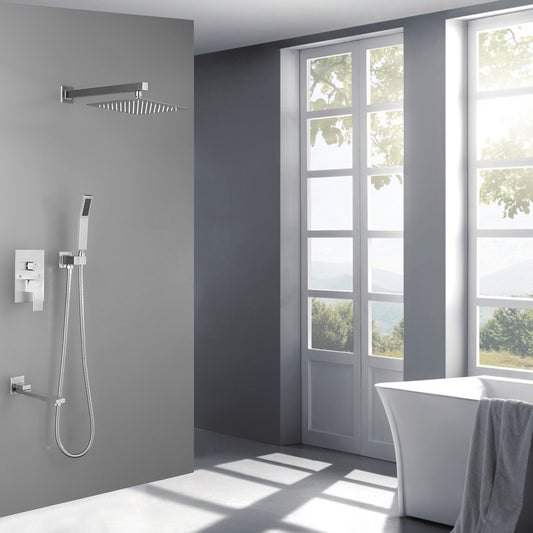 Lucvara 10-Inch Square Luxury Rain Shower System – Wall Mounted Bathroom Mixer Combo Set