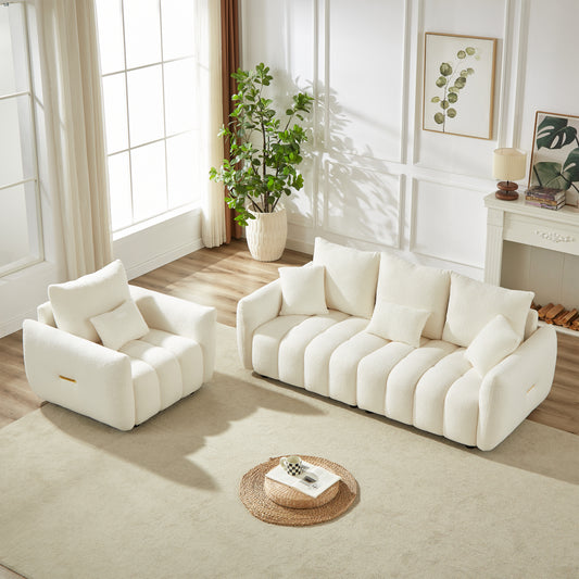 3 Seater + 1 Seater Combo Sofa Modern Living Room Sofa, Teddy Sofa, Wooden Frame, 4 Cushions, Apartment Sofa Furniture