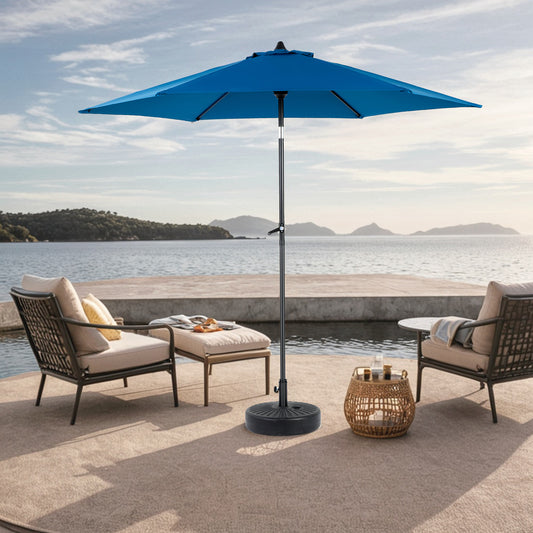 Lucvara 9 ft Outdoor Market Patio Umbrella – Table Umbrella with Push Tilt, Crank, 6-Rib Design for Deck, Backyard & Pool, Blue (No Base)
