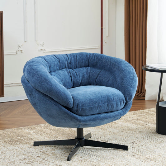 Lucvara Modern Chenille Office Chair – 360° Swivel Round Accent Club Chair with Removable Cushion, Black Metal Base, Cotton Chenille Upholstery, Navy Blue Lounge Chair for Living Room, Bedroom, or Office