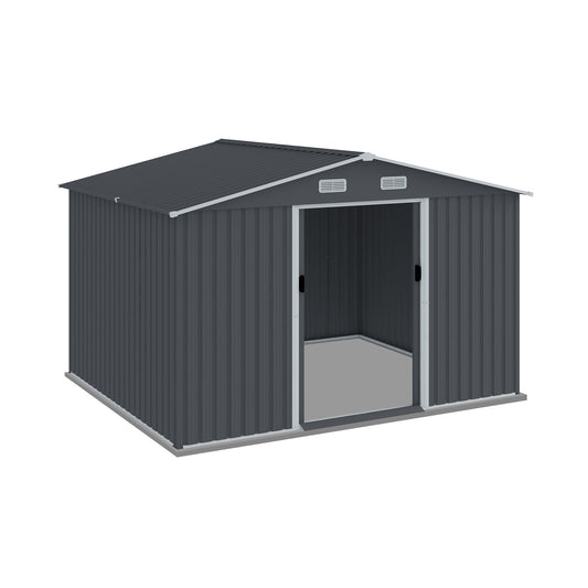 Lucvara 8'x10' Large Metal Outdoor Storage Shed with Sliding Doors and Air Vent, Durable Grey Steel Construction for Garden, Backyard, or Patio