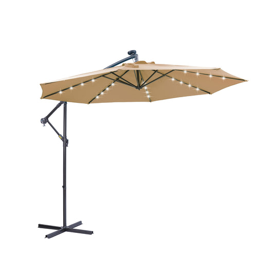 Lucvara 10 ft Hanging Cantilever Patio Umbrella – Outdoor Offset Umbrella with 32 LED Lights, Easy Adjustment & Taupe Metal Frame