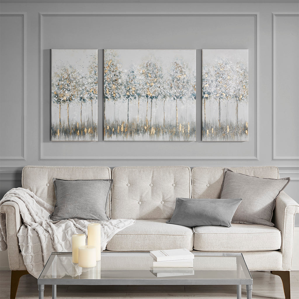 Lucvara Gold Foil Triptych 3-Piece Canvas Wall Art Set, Modern Home Decor for Living Room or Bedroom