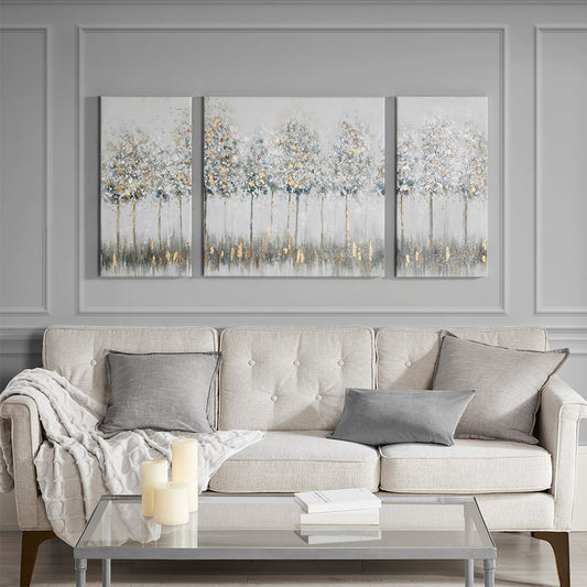 Lucvara Gold Foil Triptych 3-Piece Canvas Wall Art Set, Modern Home Decor for Living Room or Bedroom