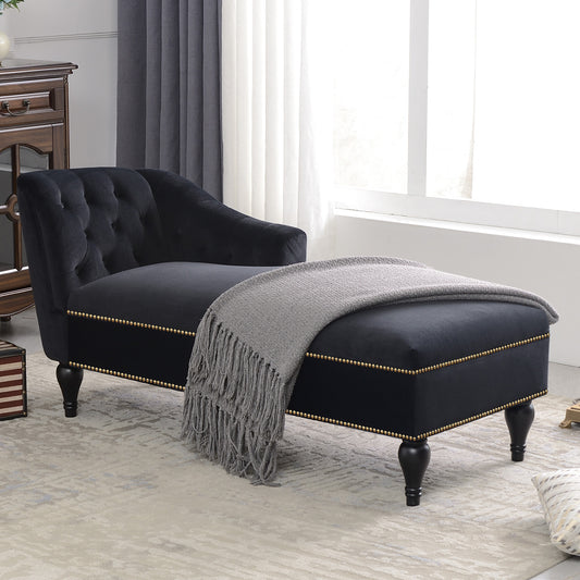 Lucvara 58" Velvet Chaise Lounge, Right Arm Tufted Chair with Nailhead Trim & Solid Wood Legs, Sleeper Sofa for Living Room or Office