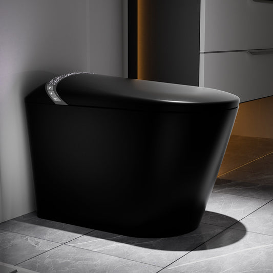 Lucvara Starry Night Smart Toilet with Built-In Bidet – Modern Bathroom Toilet, Auto Open/Close Seat, Foot Sensor, LED Display, Night Light, Warm Water & Dryer, Matte Black