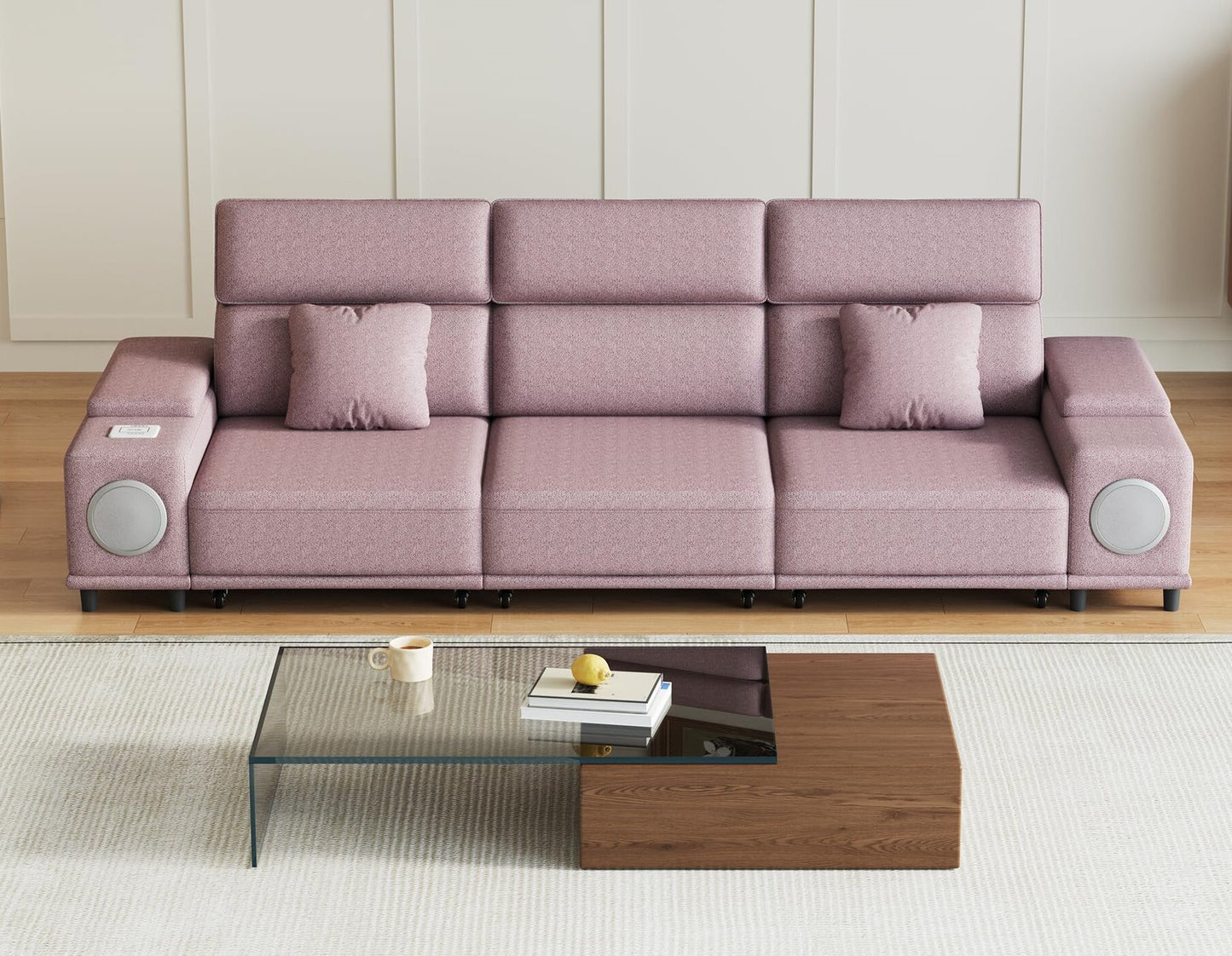 3-Seater Power Recliner Sofa with Remote Control, Bluetooth Speakers & Wireless Charging, Electric Reclining Sectional Couch with 2 Storage Boxes, USB Ports, for Living Room