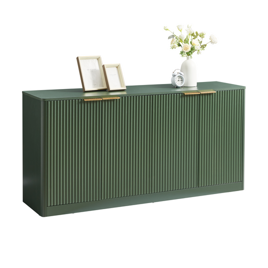 59-inch modern wavy sideboard, curved contour design storage cabinet, 4-door cabinet with storage function, suitable for kitchen/bedroom/living room, Green, 59.0'L x 15.7'W x 27.7'H