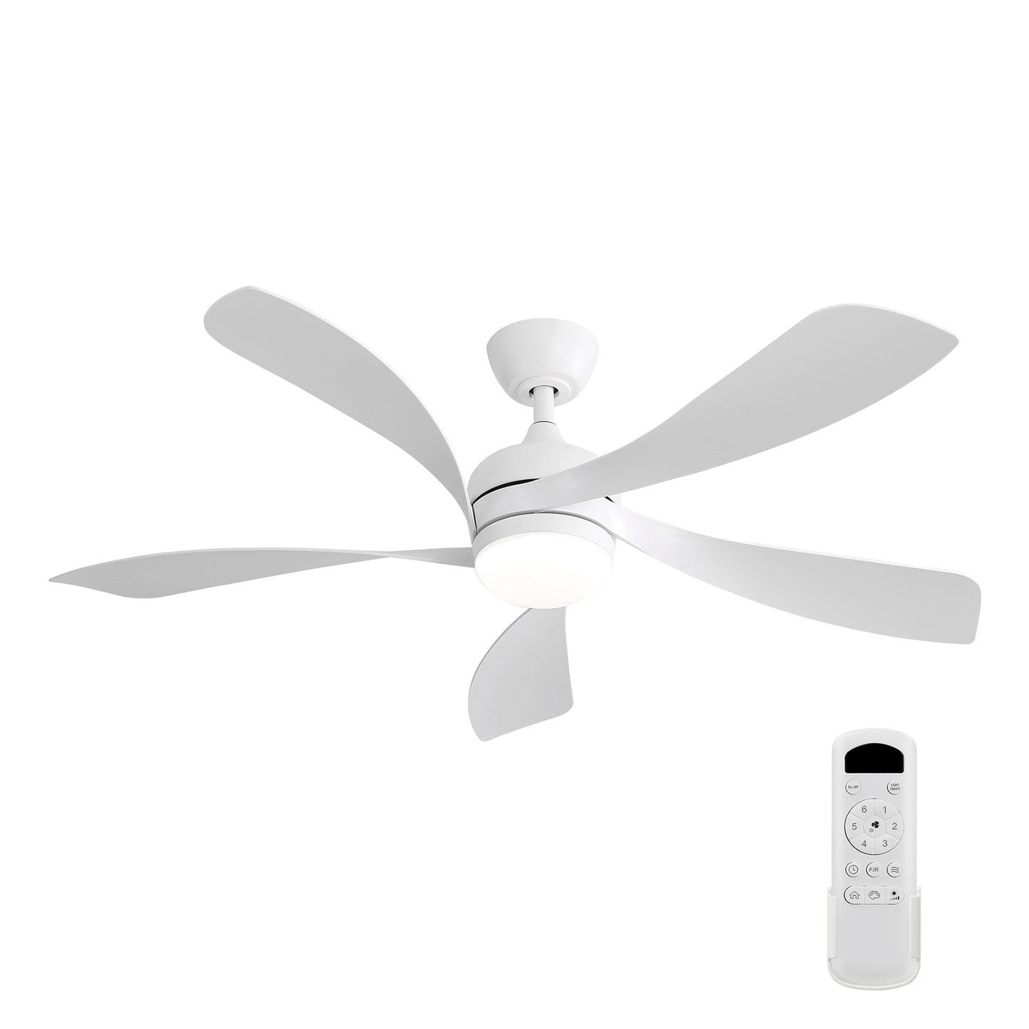 Lucvara 52-Inch Modern LED Ceiling Fan with 3-Color Dimmable Light, 5 ABS Blades, Remote Control, Reversible DC Motor, White, for Bedroom