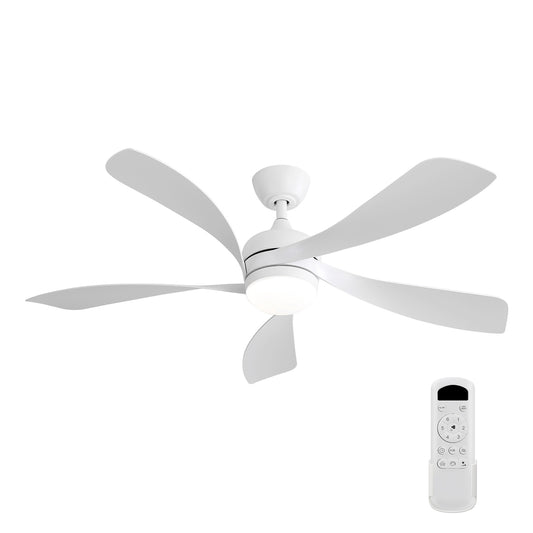 Lucvara 52-Inch Modern LED Ceiling Fan with 3-Color Dimmable Light, 5 ABS Blades, Remote Control, Reversible DC Motor, White, for Bedroom