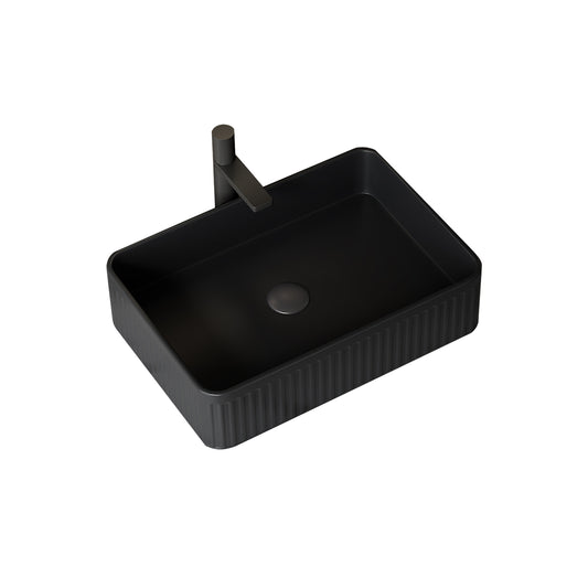 Lucvara 20" Rectangular Vessel Bathroom Sink – Black Striped Ceramic Countertop Basin Bowl, Modern Above-Counter Vanity Sink (Without Faucet & Cabinet)