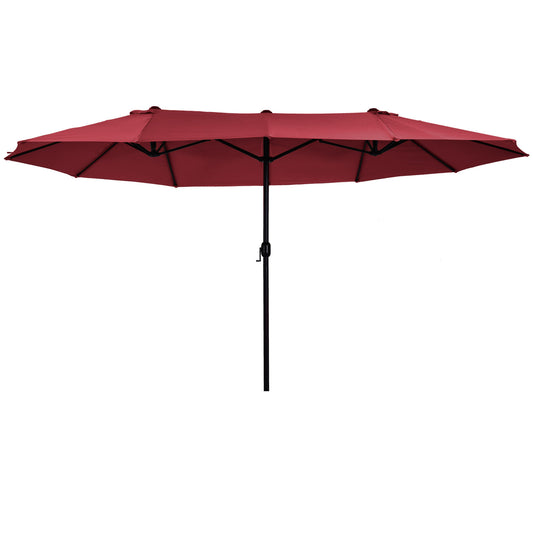 Lucvara 15ft Extra Large Patio Umbrella, Double-Sided Outdoor Umbrella with Crank Handle and Air Vents for Backyard, Deck, Pool, or Market – Wine Red