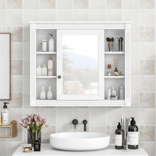 Lucvara 35x28'' Wall Mounted Bathroom Storage Cabinet – Modern Medicine Cabinet with Mirror and 6 Open Shelves, Bathroom Wall Cabinet (Vanity Not Included)