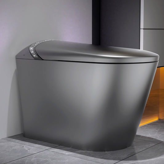 Lucvara Starry Night Light Smart Toilet with Built-In Bidet, Modern One-Piece Toilet with Auto Open/Close Seat, Foot Sensor, LED Display, Warm Water Wash & Dryer, Matte Gre