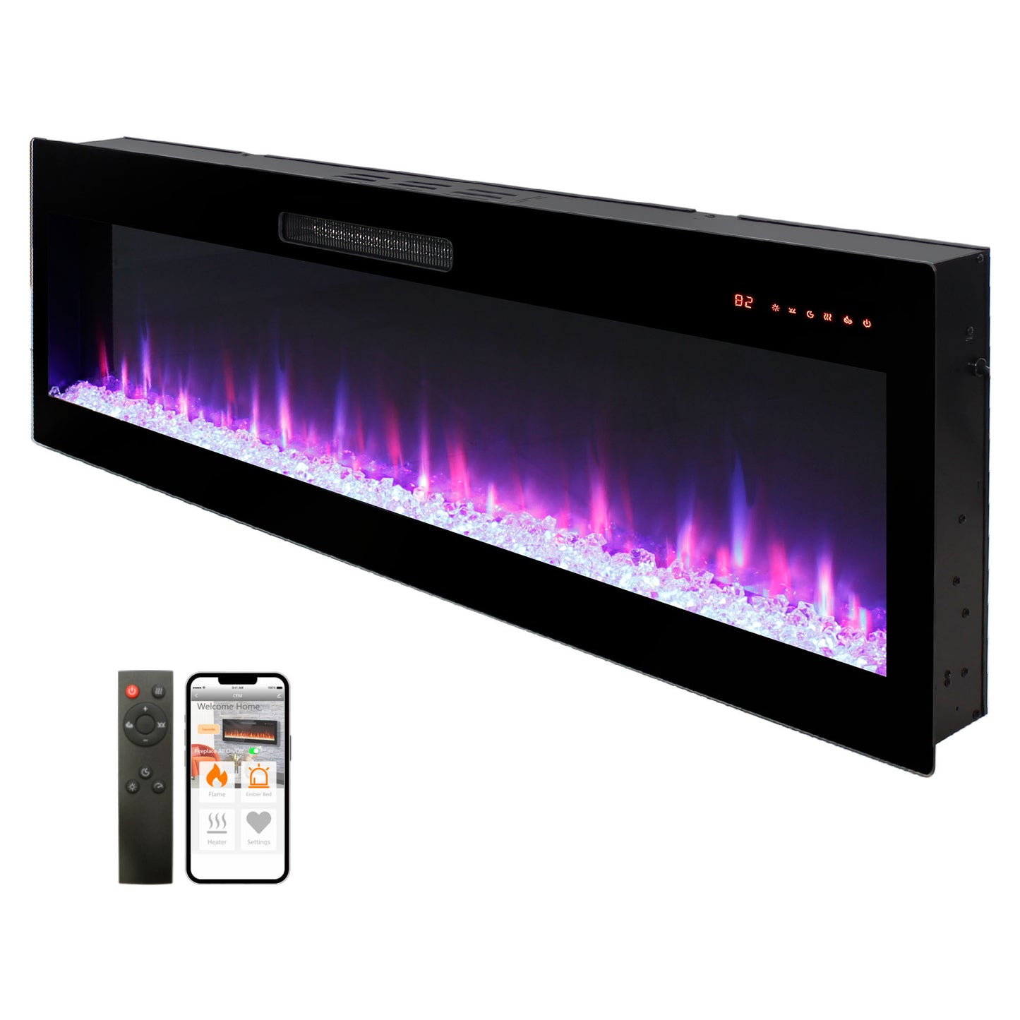 Lucvara 60-Inch WiFi Smart Electric Fireplace – Recessed In-Wall & Wall-Mounted LED Heater with App & Remote Control