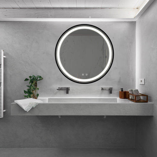 Lucvara 24'' LED Bathroom Vanity Mirror – Dimmable Anti-Fog Wall Mirror with Black Aluminum Frame, High Lumen, CRI 95, Adjustable 3000K-6000K, Touch & Wall Switch Control, IP54 Waterproof