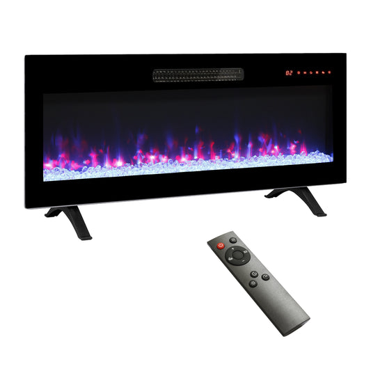 Lucvara 36-Inch Recessed Wall Electric Fireplace – Slim Tempered Glass Front, LED Heater with Remote, Multi-Color Flames & Ember Bed