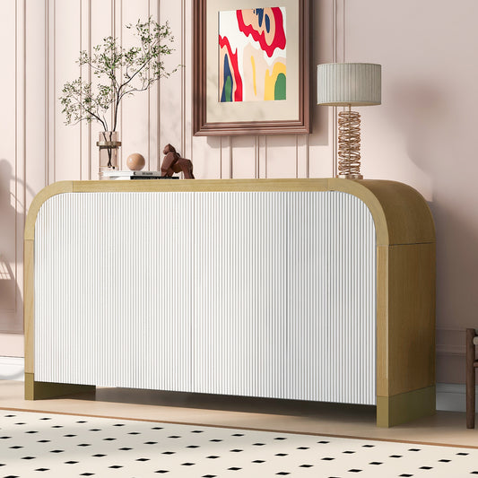 Lucvara  4-Door Curved Corner Cabinet with Wavy Door Panels and Adjustable Shelves - White, Living Room & Entryway