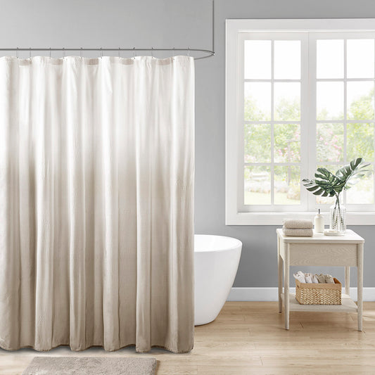 Lucvara Ombre Printed Seersucker Shower Curtain, Taupe, 72" x 72", Stylish Bathroom Decor