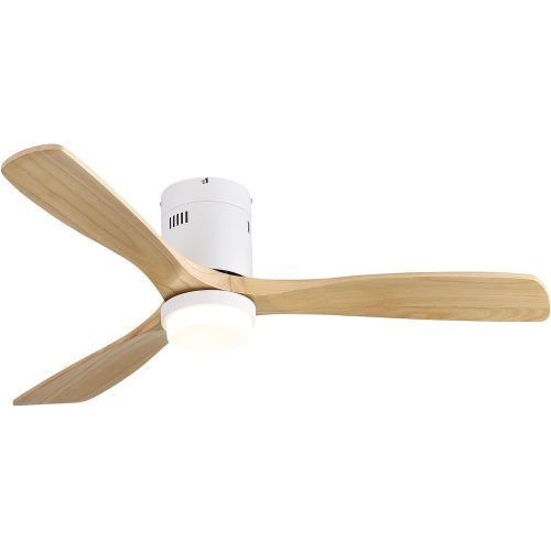 Lucvara 52-Inch Wooden Ceiling Fan with 18W LED Light, 3 Solid Wood Blades, Remote Control, Reversible DC Motor, Modern Indoor Home Ceiling Fan