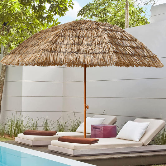 Lucvara 8′ Tropical Tiki Umbrella – Outdoor Thatch Palapa Raffia Patio Umbrella, Hawaiian Beach Straw Style