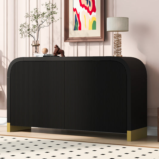 Lucvara  4-Door Curved Corner Cabinet with Wavy Door Panels and Adjustable Shelves - Black, Living Room & Entryway