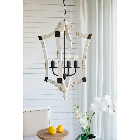 Lucvara 4-Light Wood Chandelier, Adjustable Hanging Light Fixture for Kitchen, Dining Room, Foyer, or Entryway, Bulbs Not Included