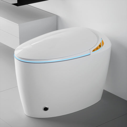 Lucvara Smart Toilet with Bidet Built-In, Intelligent One-Piece Toilet for Modern Bathroom, Auto Open/Close Seat, Foot Sensor Flush, LED Display, Night Light, Warm Water & Dryer, White