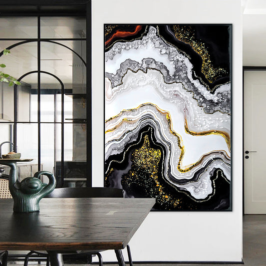Lucvara Luxury Crystal Pearl Oil Painting Wall Art, Contemporary Canvas Mural for Hallway, Modern Home Entrance, Corridor Decor