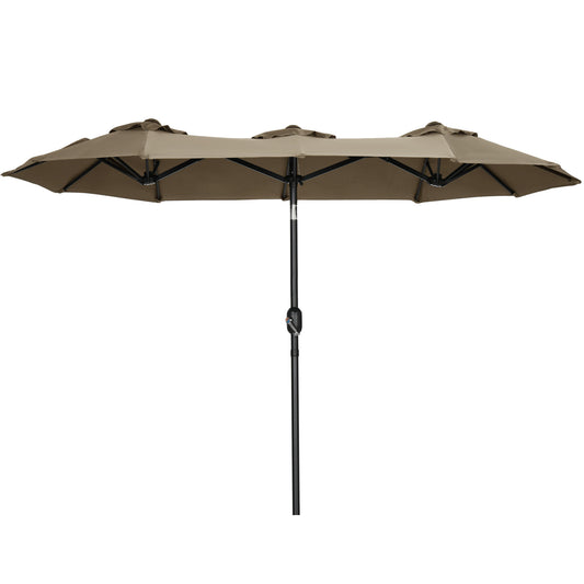 Lucvara 9.5' Double-Sided Patio Umbrella – Large Outdoor Market Umbrella with Push Button Tilt, Crank, 3 Air Vents, 12 Ribs for Garden, Deck, Pool, Gray