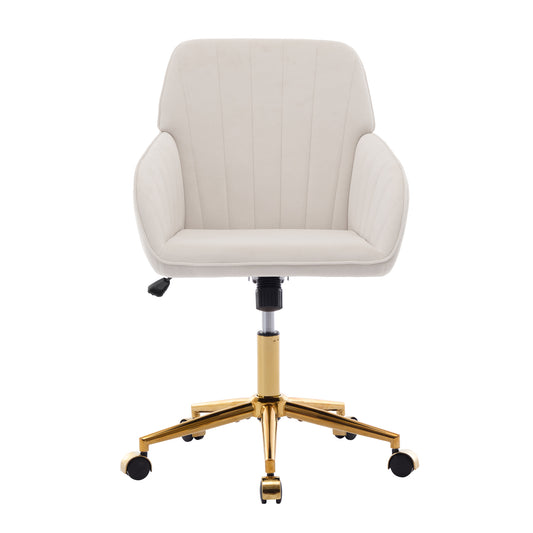 Lucvara Ergonomic Swivel Office Chair, Adjustable Velvet Desk Chair with Beige Upholstery, Comfortable Task Chair for Home Office, 24.6 x 22.8 x 38 Inches